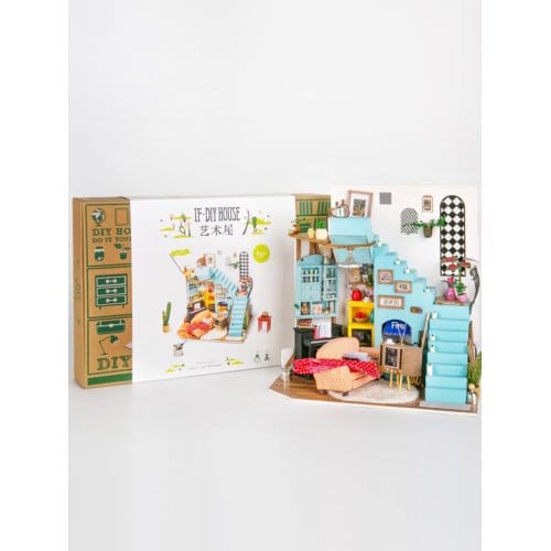 Robotime diy poppenhuis: joy's schiereiland huiskamer