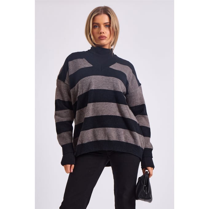 Grijze oversized trui met brede strepen