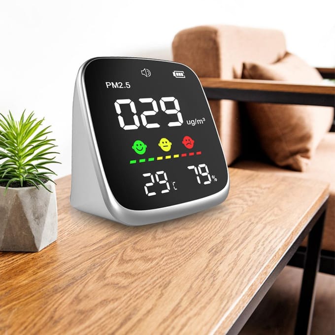 Détecteur Portable USB Rechargeable PM2.5, thermohygromètre multifonctionnel, détecteur d'air domestique et intérieur blanc noir
