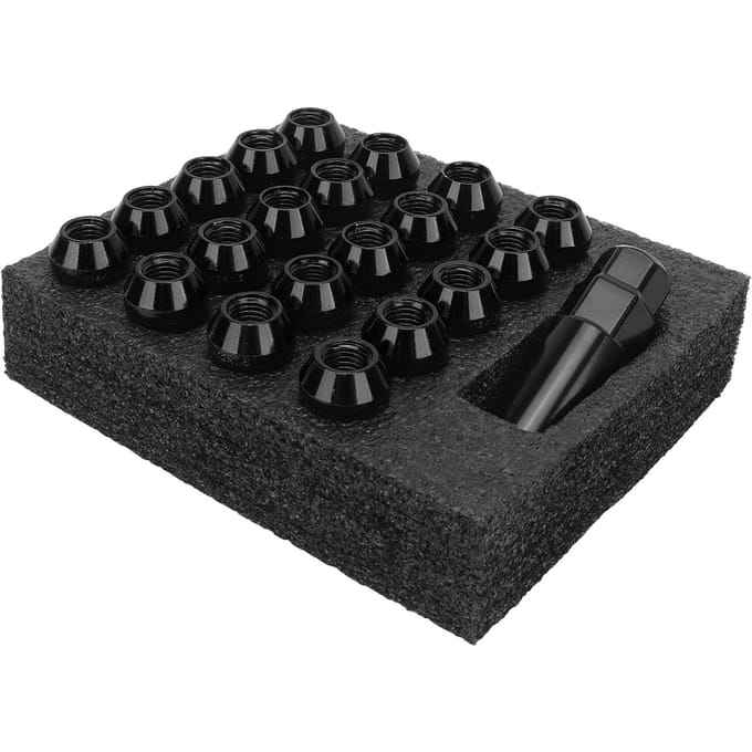 22 STUKS Conische Wielmoeren met Dop Sleutel Legeringsstaal Universeel Gesmeed Borgmoer Vervanging voor M12x1.5 zwart