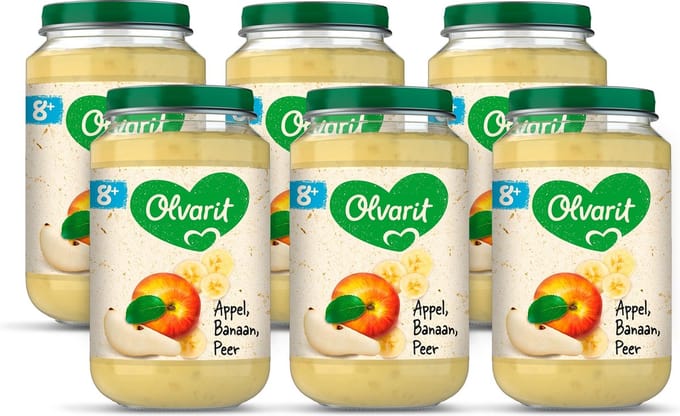 Olvarit Fruithapje 8+ Maanden – Appel Banaan Peer - 6 x 200g