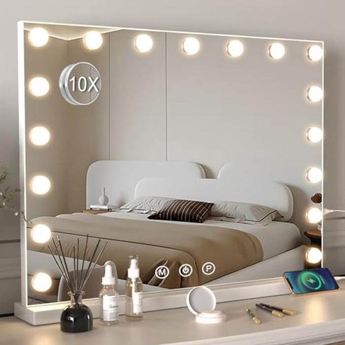 Make-up spiegel - Verlichte spiegel - Perfecte make-up - Instelbare belichting - 70x55 cm - Wit