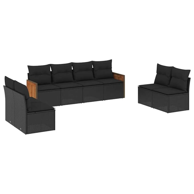 vidaXL - 8-delige - Loungeset - met - kussens - poly - rattan - zwart