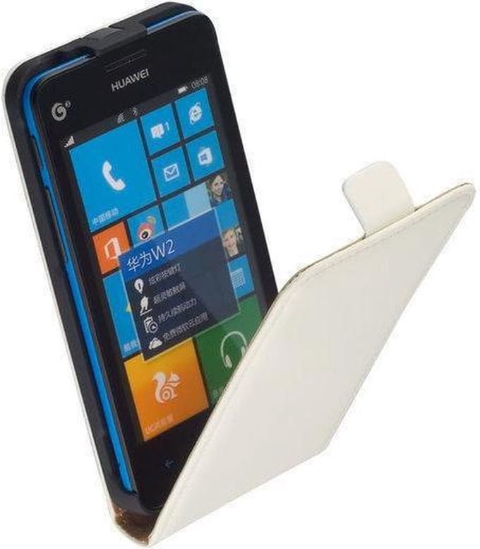 LELYCASE Lederen Flip Case Cover Hoesje Huawei Ascend W2 Wit