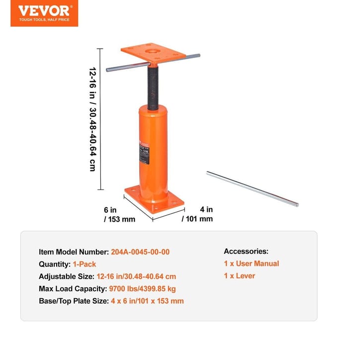 Poteau de Vérin de Sol Réglable Maison Mise à Niveau du Sol Élévateur Plage de Hauteur 12 -16