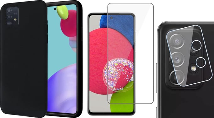 Hoesje geschikt voor Samsung Galaxy A52s - Fluweelzachte Backcover - Zwart - Met Screenprotector en Camera Screen Protector