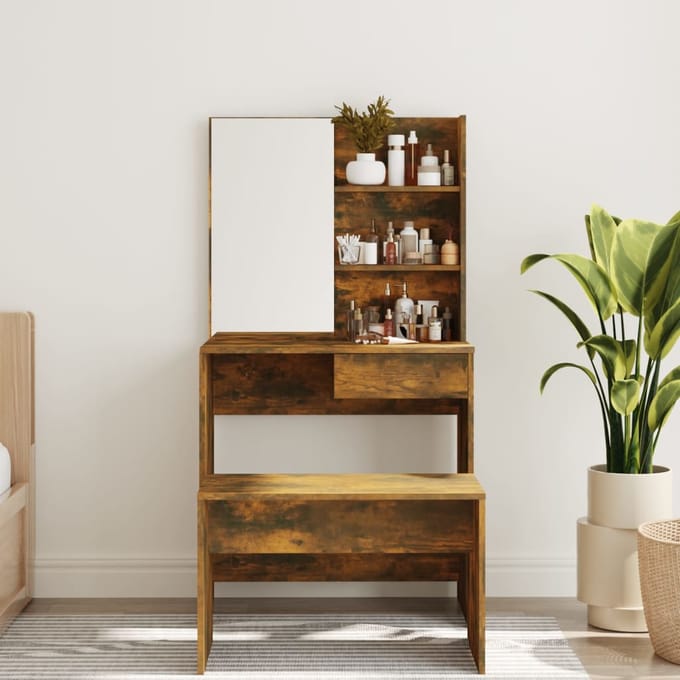 vidaXL - Kaptafel - met - spiegel - 74,5x40x141 - cm - gerookt - eikenkleurig