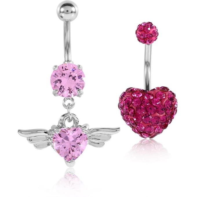 2 stuks/set Strass Buik Navelpiercing Ring Staafje Roestvrij Staal Piercing Sieraden (Roze) pink
