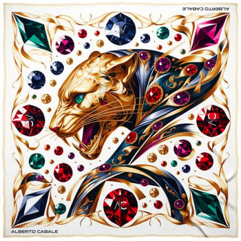 Sjaal Alberto Cabale Grote zijden vierkant Metal Panther Zoé