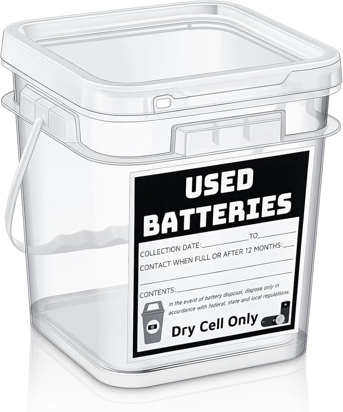 Batterij Container - Opslag Bak - Veilig Afvoeren - Afsluitbaar Deksel - 20x20x18 cm - Transparant