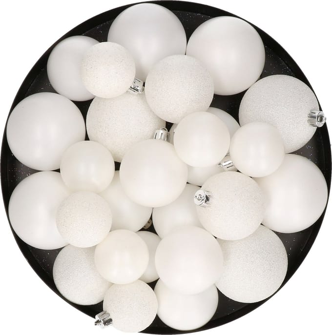 Kerstballen - 30x st - wit - 4, 5, 6 cm - kunststof - mat-glans-glitter