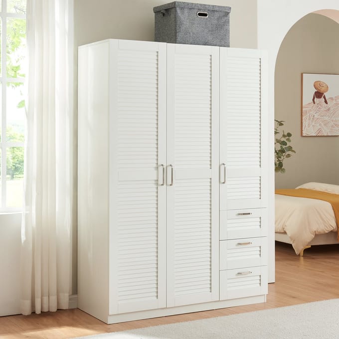 Kledingkast Finning 176x120x52 cm met 3 lades wit [en.casa]
