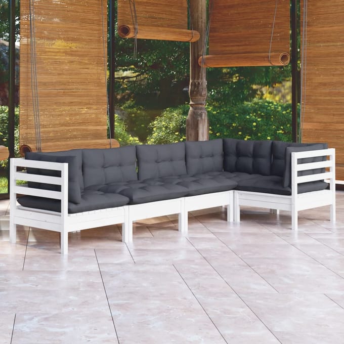 vidaXL - 5-delige - Loungeset - met - kussens - grenenhout - wit