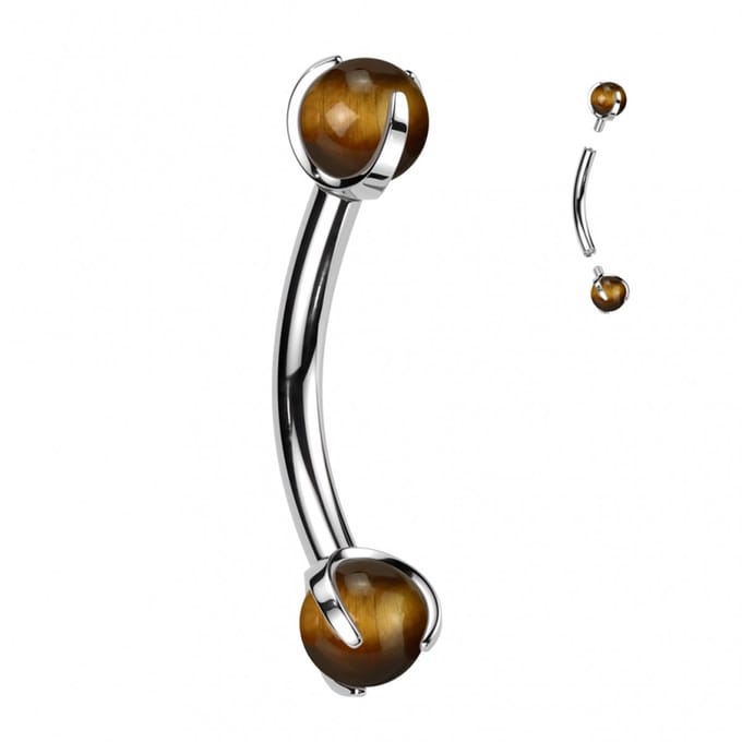 Piercing titanium natuursteen 1.2x8 - tijgeroog - LMPiercings