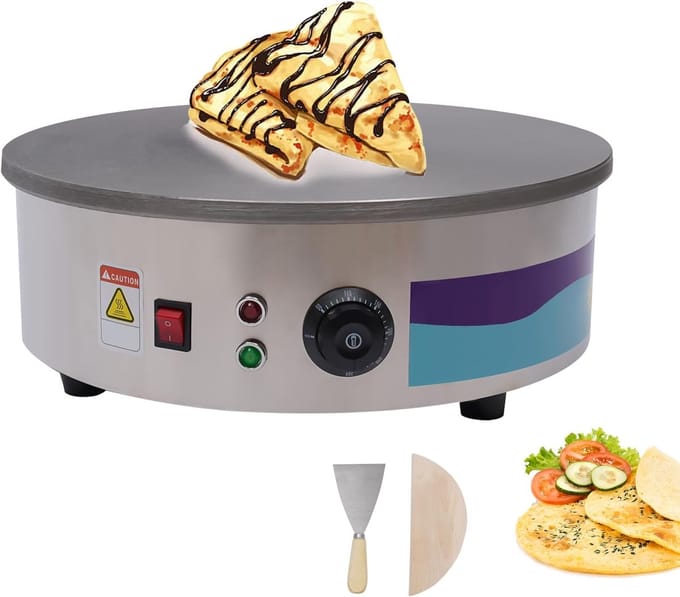 Crêpes Maker - Pannenkoekenmachine - Snel Ontbijt - XXL Formaat - 37 cm Diameter - Zilver