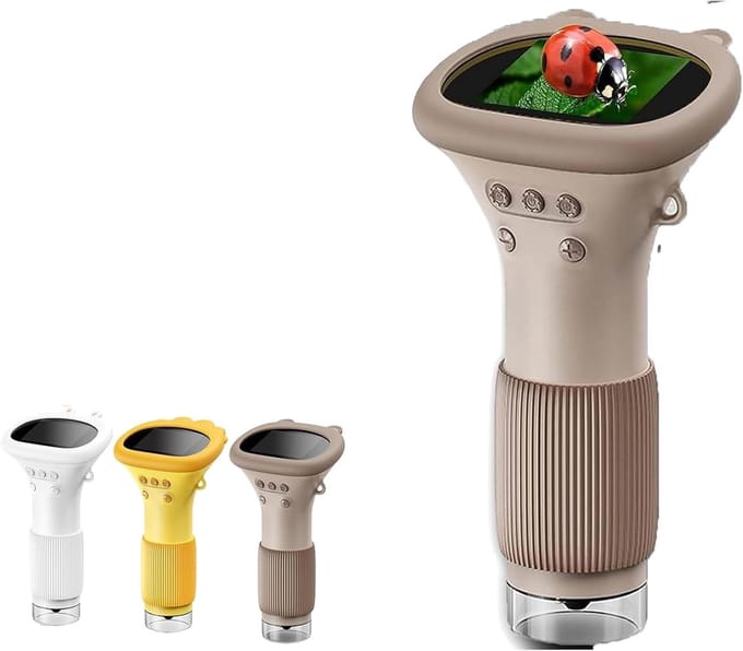 Kindermicroscoop - Draagbare microscoop voor kinderen - met 2,0" display - Digitale microscoop - 200x display - USB naar pc-poort - Zakformaat - bruin