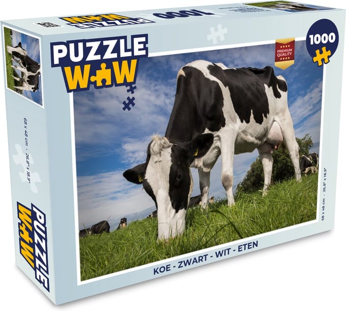 Puzzel Koe - Zwart - Wit - Eten - Legpuzzel - Puzzel 1000 stukjes volwassenen