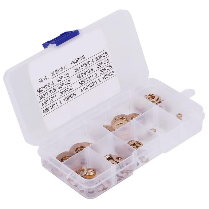 180 stuks Messing Platte Ring Assortiment Set met Doos M2 M2.5 M3 M4 M5 M6 M8 M10