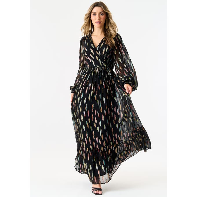 Maxi jurk met metallic print en volledige mouwen