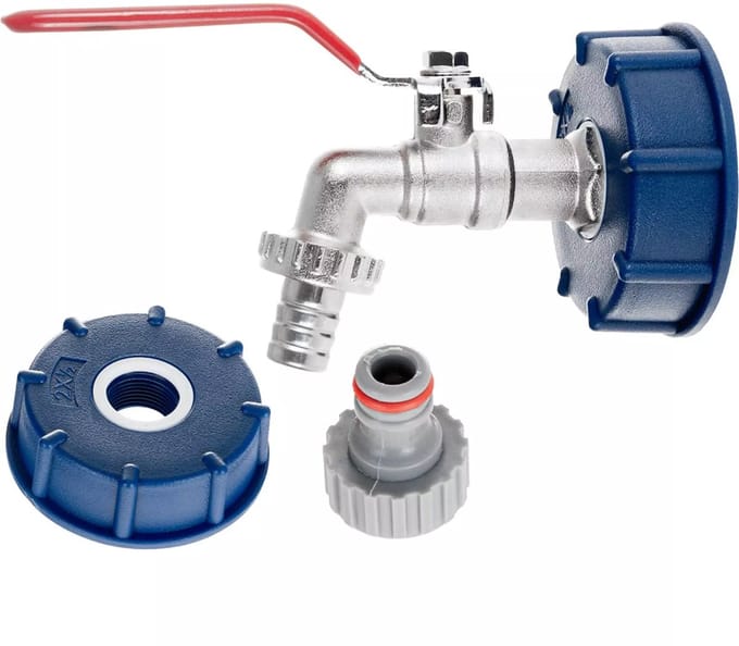GEKO IBC container set - S60x6 adapter - 1/2'' kraan - 3/4'' buitendraad - snelle koppeling - robuust ontwerp