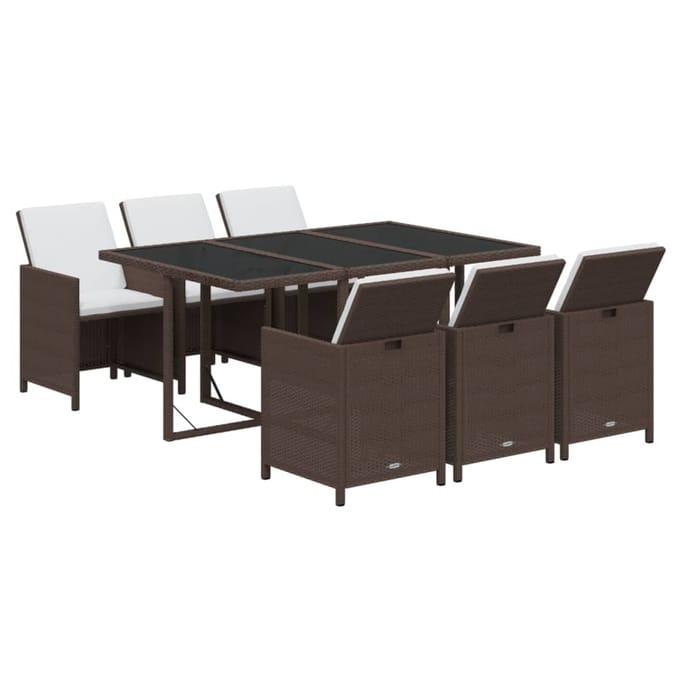 vidaXL - 7-delige - Tuinset - met - kussens - poly - rattan - bruin