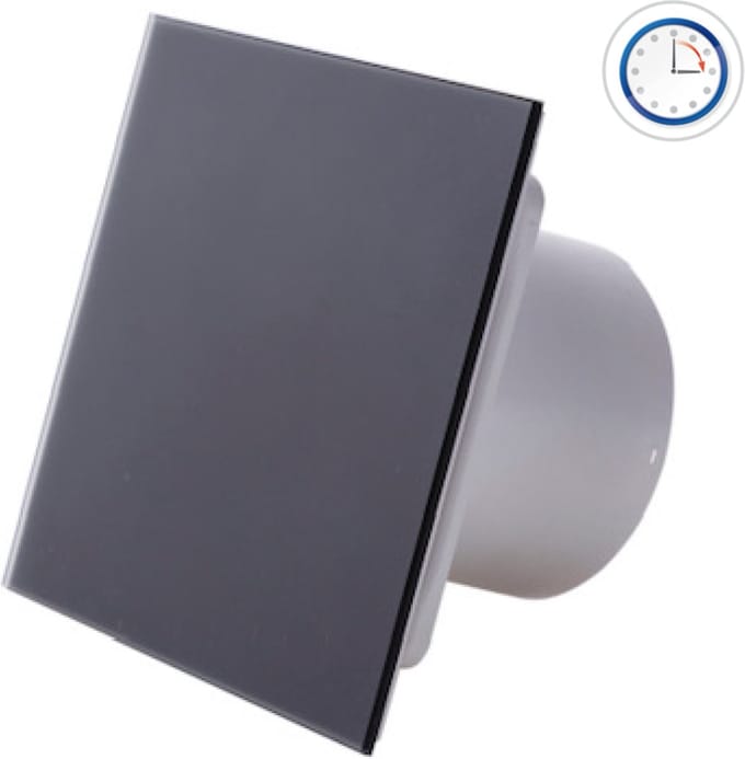 Silent badkamerventilator 100 mm - Met timer - 75 m³/h - Mat zwart glas