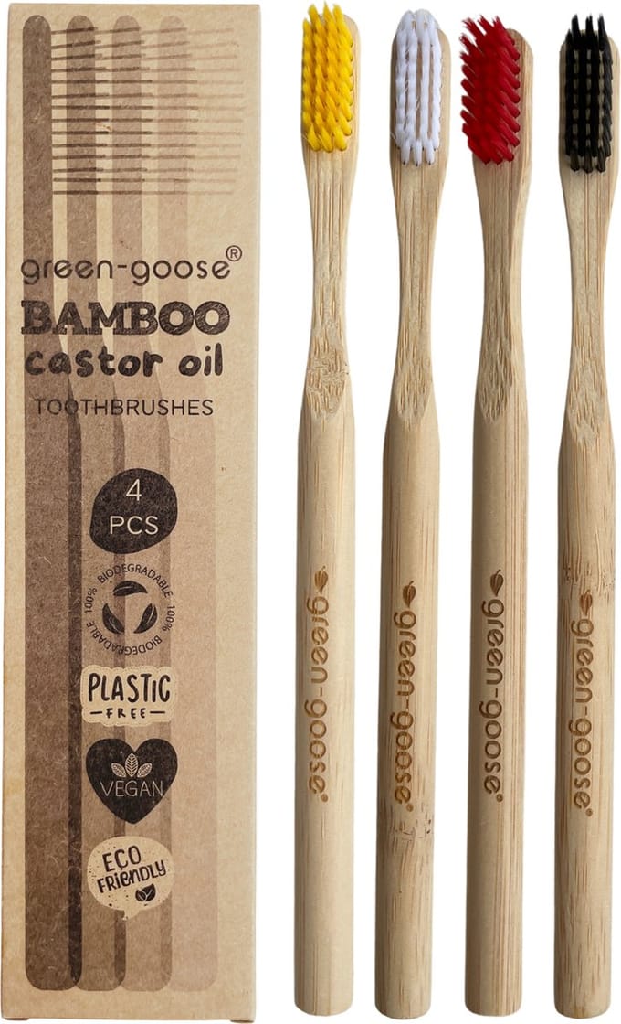 4 stuks | bamboe tandenborstel | KLEUR | medium | biologisch afbreekbaar & recyclebaar
