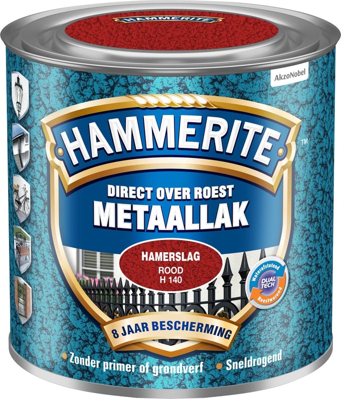 Hammerite - Metaallak Hamerslag - Rood - 250 Ml