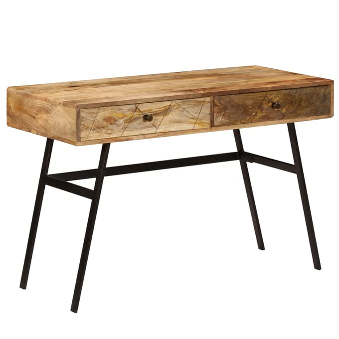vidaXL - Schrijftafel - met - lades - 110x50x76 - cm - massief - mangohout