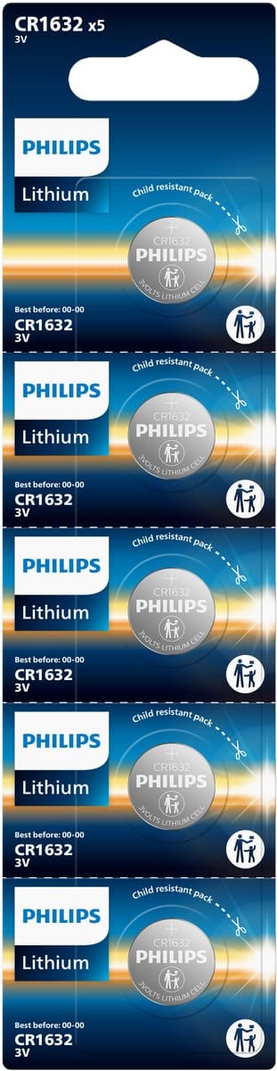 Philips CR1632 - 3V - Lithium Knoopcel Batterijen - 5 stuks