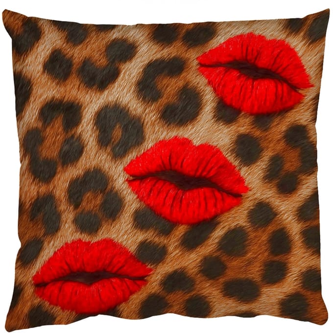 Sierkussens - Kussentjes Woonkamer - 60x60 cm - Lippen - Drie - Rood - Panterprint