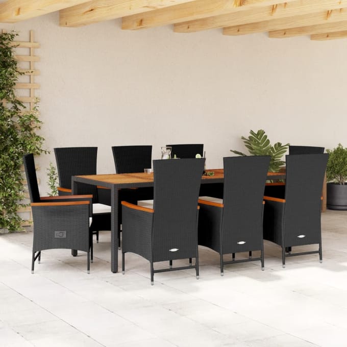 vidaXL - 9-delige - Tuinset - poly - rattan - zwart