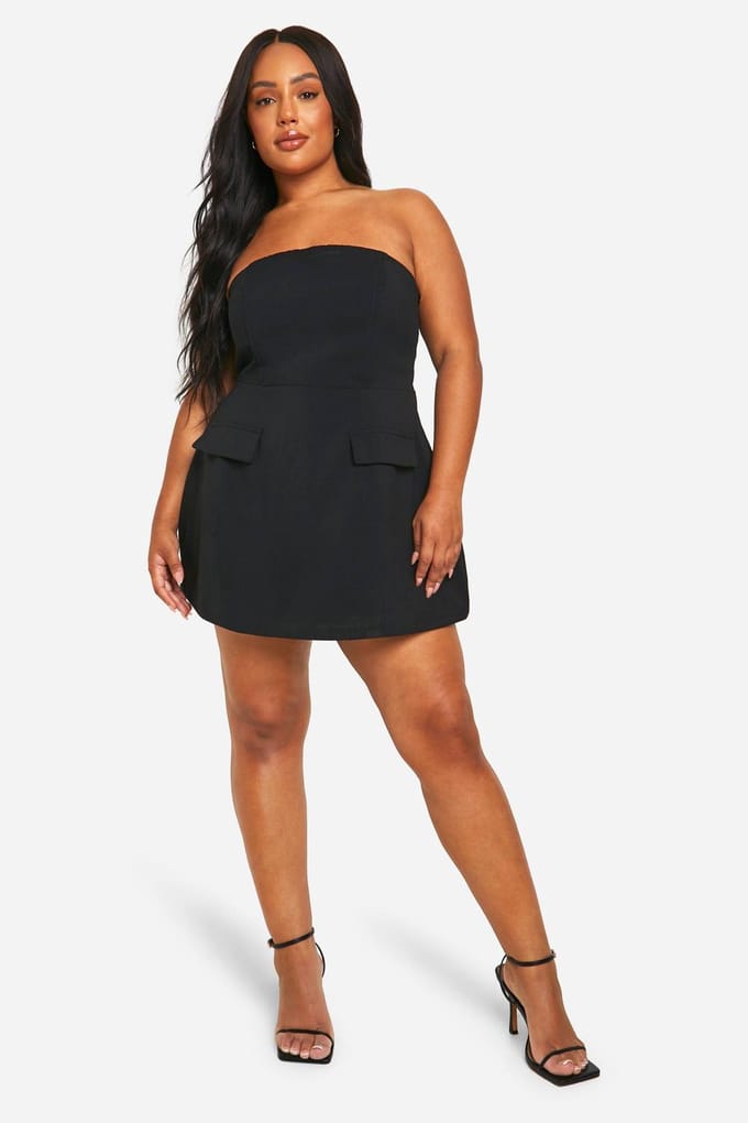 boohoo Dames Plus Gestructureerde Bandeau Mini-jurk | Black | Maat: 26