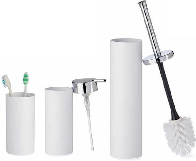 Badkamer set toiletborstel/ + zeeppompje + beker wit van kunststof