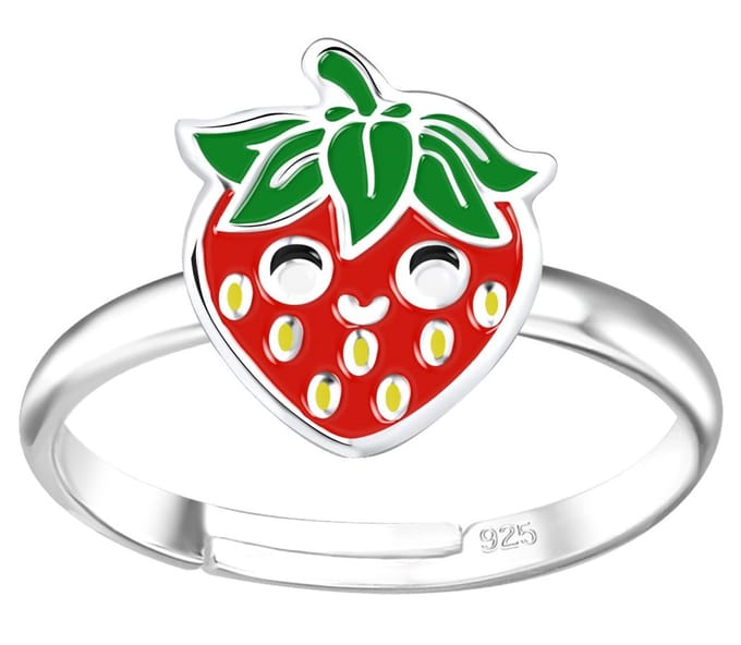 Joy|S - Zilveren aardbei ring - verstelbaar - voor kinderen