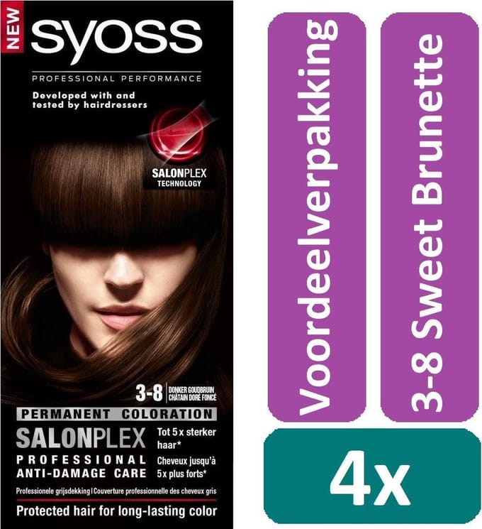 Syoss - Haarverf - 3_8 - Donker Goudbruin - 115ml x 4