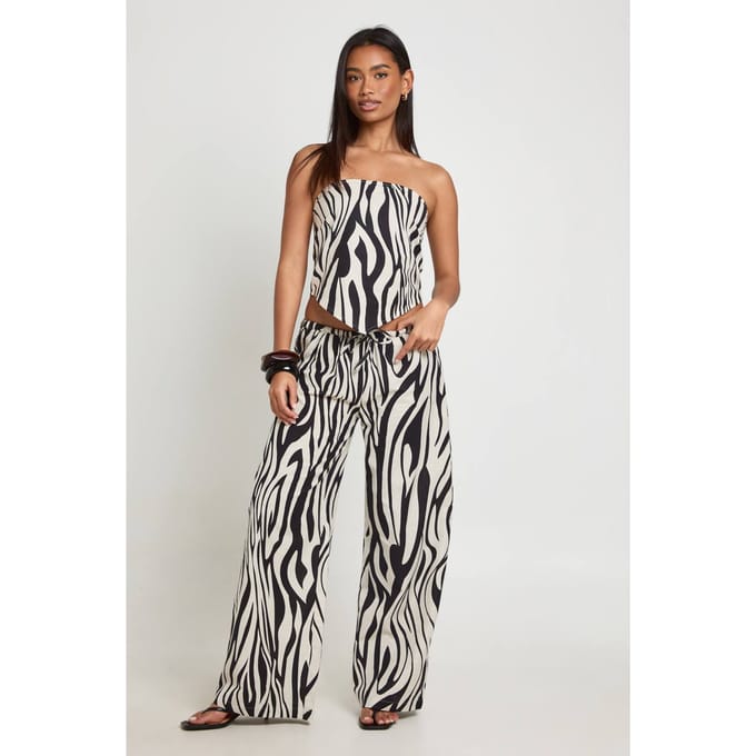boohoo Dames Zebra Linnen Look Wijde Pijpen Broek | Zebraprint | Maat: 34