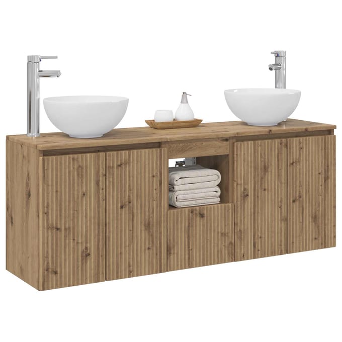 vidaXL - Badkamerkast - set - 3 - st - Artisanaal - eiken - 129 - x - 41 - x - 80 - cm