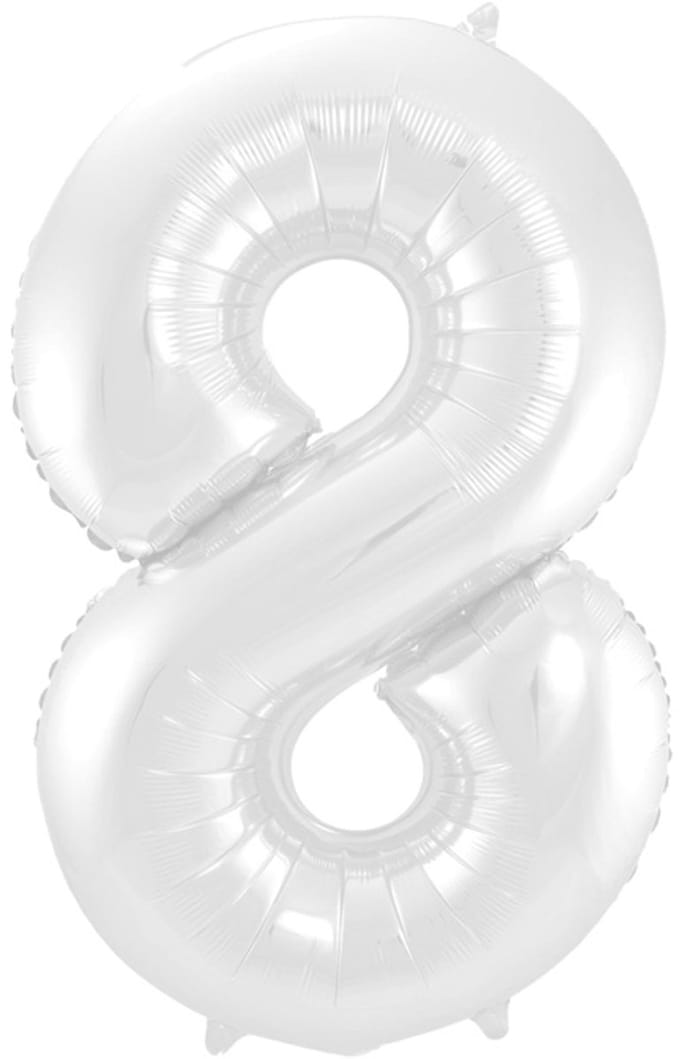 Folat - Folieballon Cijfer 8 Wit Metallic Mat - 86 cm