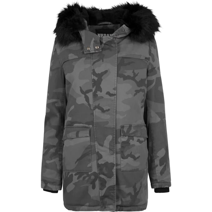 Urban Classics Parka jas -L- Overdyed Camo Zwart/Grijs