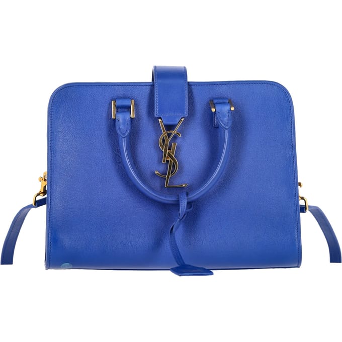 Saint Laurent Baby Monogram Cabas Tote in Blauwe Leren