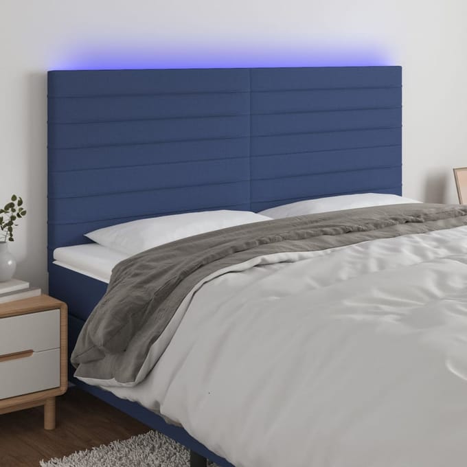 vidaXL - Hoofdbord - LED - 200x5x118/128 - cm - stof - blauw