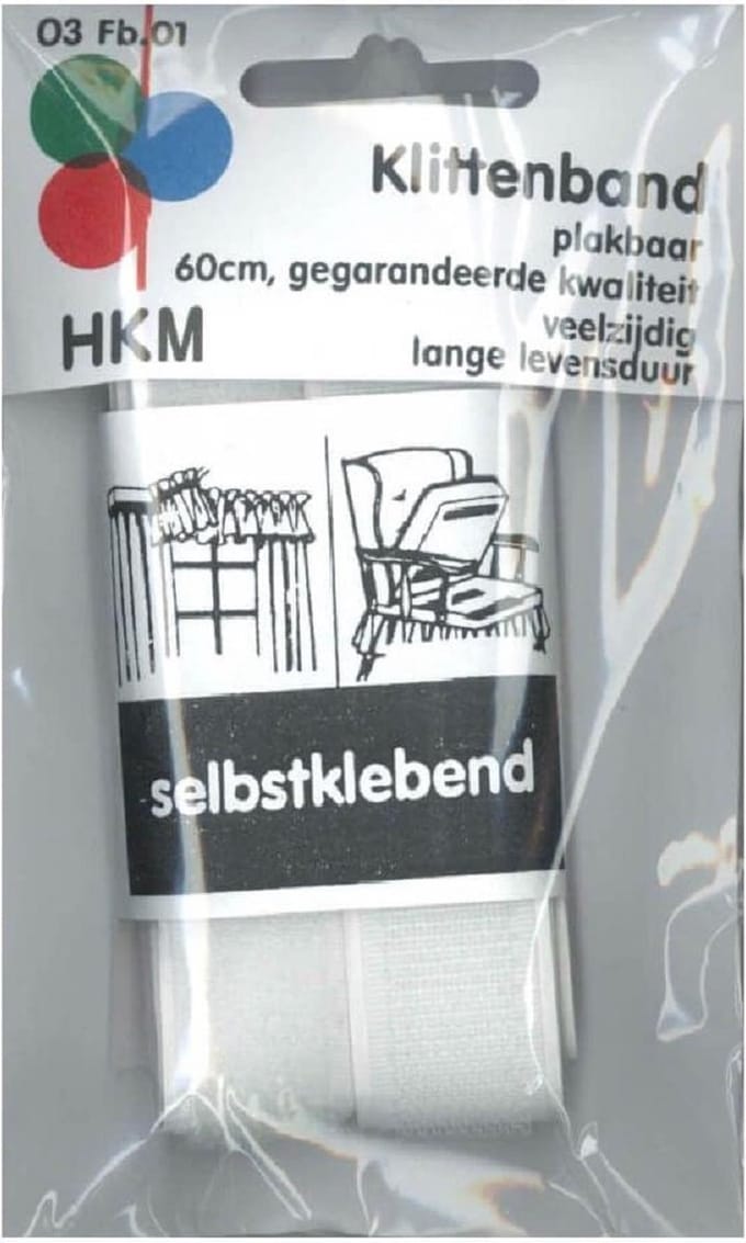 Klittenband - Plakbaar - 20mm breed - 60cm - Wit