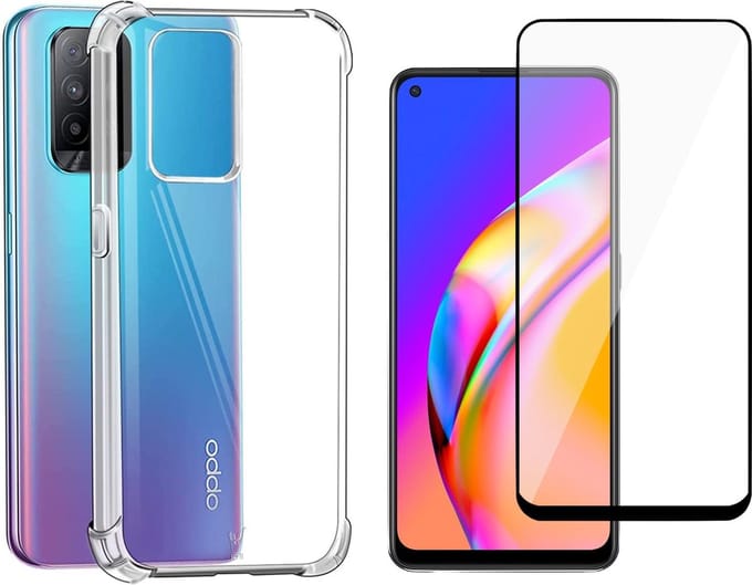 Hoesje geschikt voor Oppo A94 5G - Shock Proof Case - Screenprotector Glas Full Screen Protector