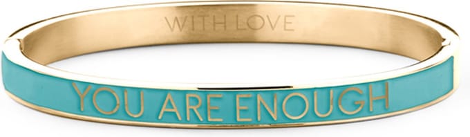 Key Moments 8KM-BC0015 Stalen Bangle met Tekst - You Are Enough - One-size - Goudkleurig / Blauw