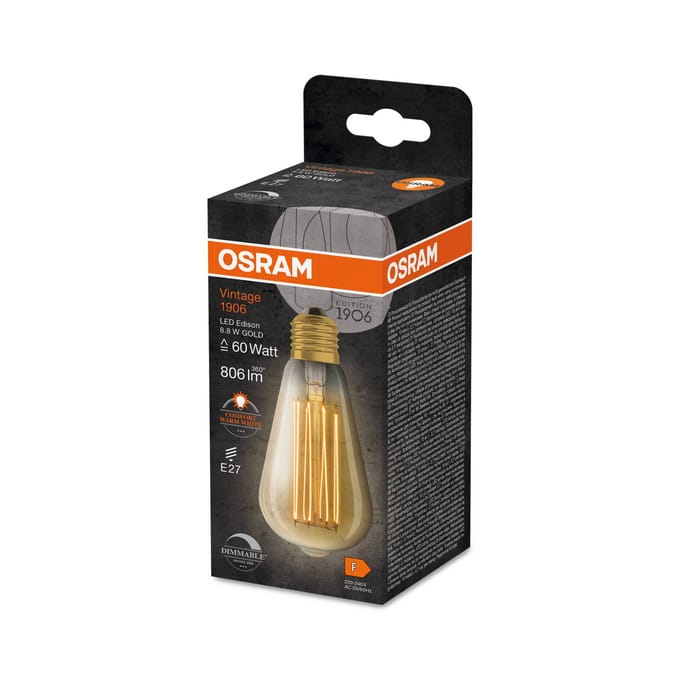 Ledvance Vintage 1906 LED E27 Peer Goud 8.8W 806lm - 822 Zeer Warm Wit | Dimbaar - Vervangt 60W