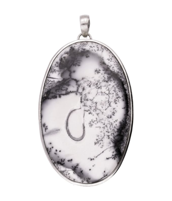 Zilveren Agaath Dendriet XXL Ovaal ketting hanger