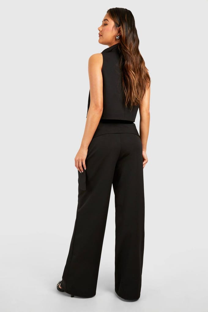 boohoo Dames Drape Side Wide Leg Trousers | Zwart | Maat: 34