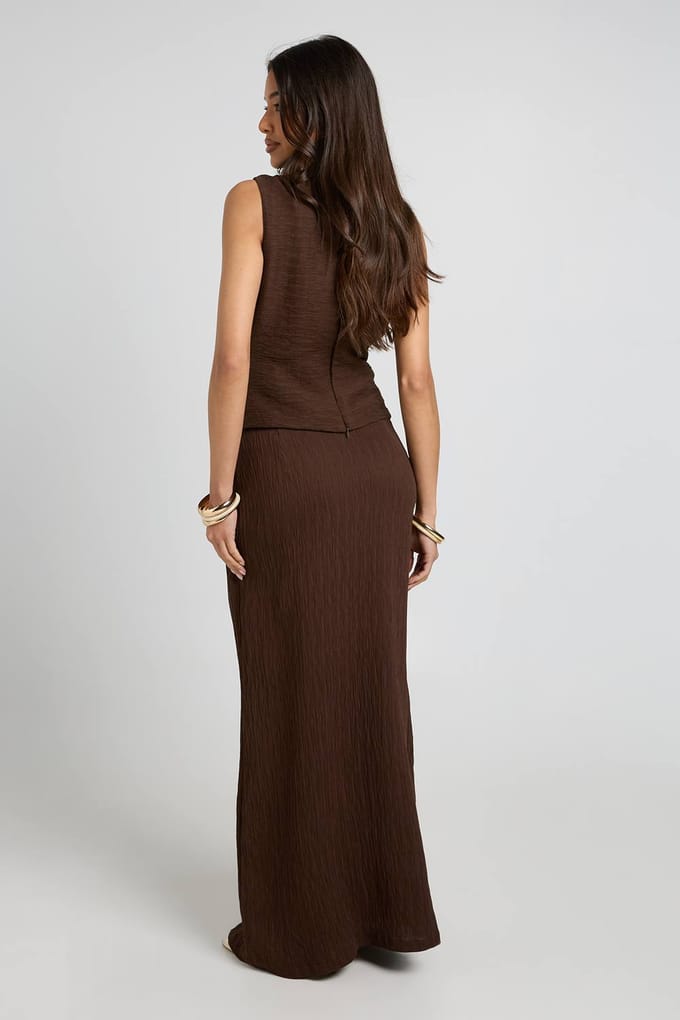 boohoo Dames Maxi Rok Met Gouden Bies En Textuur | Chocolate | Maat: 6