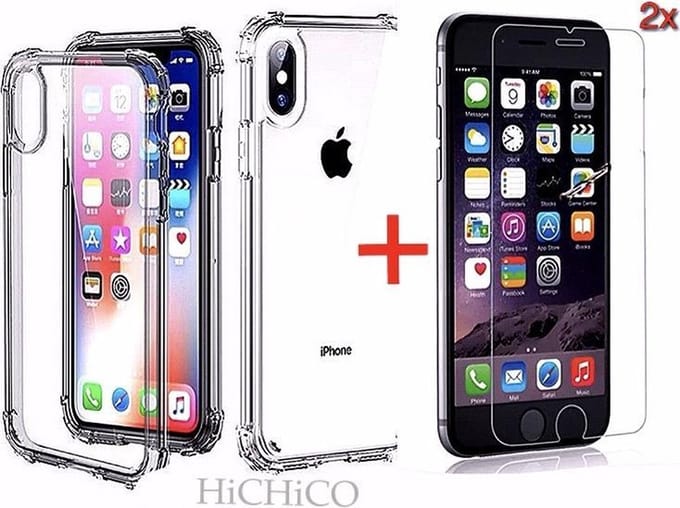 iPhone 8 / iPhone 7 Hoesje Transparant Shockproof Case + 2Pcs Screenprotector Tempered Glass 9H 2.5D 0.3mm  - HiCHiCO